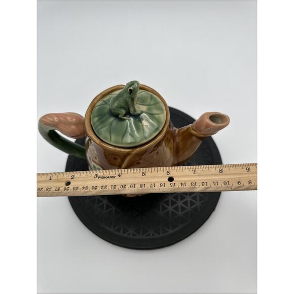 Studio Art Pottery Frog Brown Teapot Pink/Green EUC - Picture 7 of 9